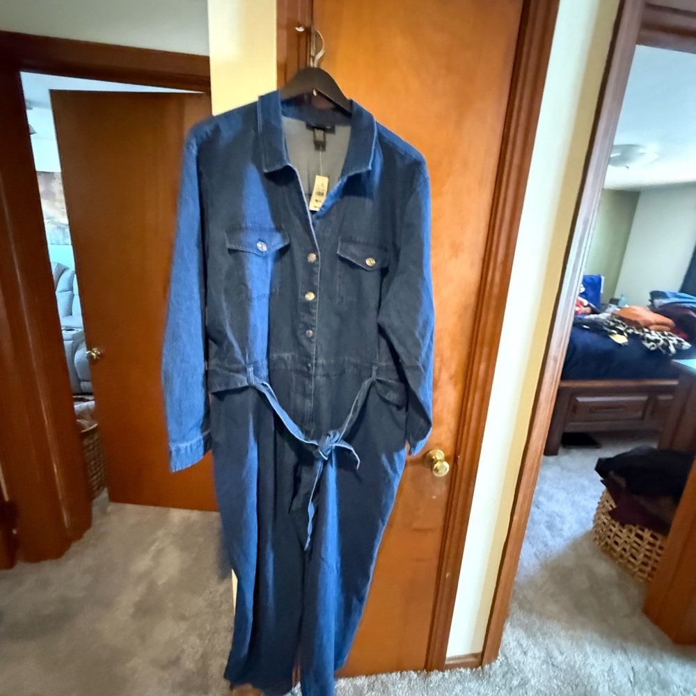 Ashley Stewart Dark Blue Denim Jumpsuit